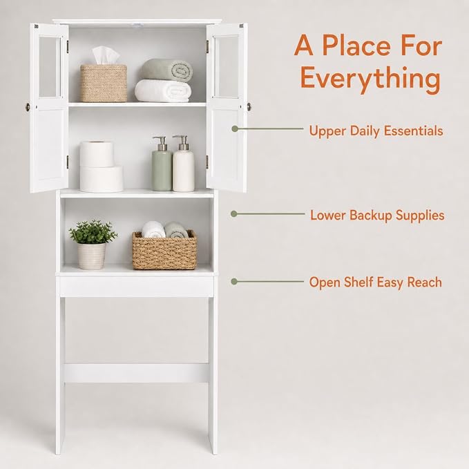VINGLI Over The Toilet Storage Cabinet White Bathroom Storage Organizer Above - Image 5