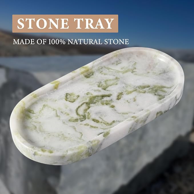 Koville Marble Vanity Tray for Bathroom Countertop, Stone Jewelry Dish Stone - Image 3