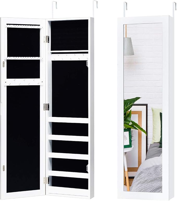 Giantex Jewelry Armoire with Full Length Mirror, Wall and Door Mounted Jewelry - Image 8
