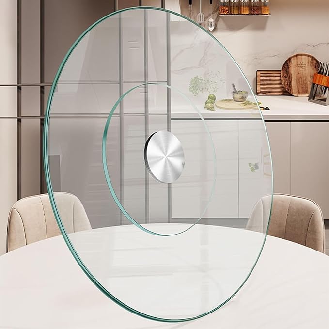 34.6 inch Lazy Susan for Table Top Tempered Glass Rotating Serving Tray for by Fansile