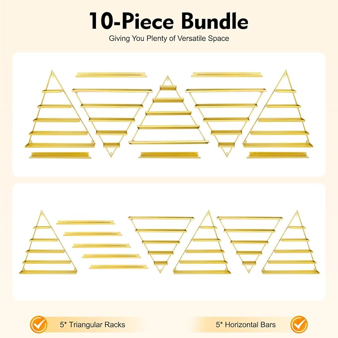 10PCS Gold Triangular Nail Polish Racks, 5 Tiers Wall-Mounted Nail Polish Racks - Image 5