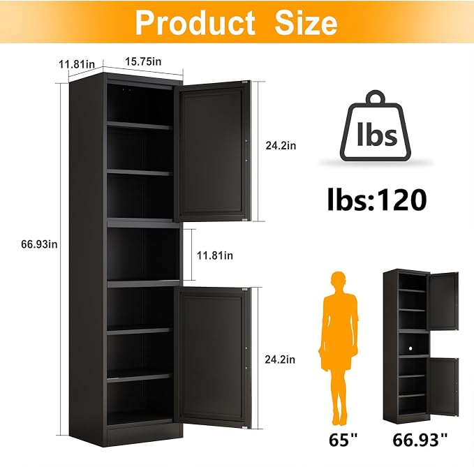 Ckzbx Tall Narrow Storage Cabinet 66.93" H Tall Bathroom Cabinet Metal Pantry - Image 3
