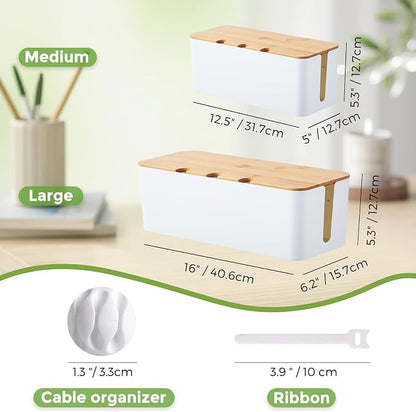 Cable Management Box 2 Pack, Cord Cable Organizer Box - Image 3