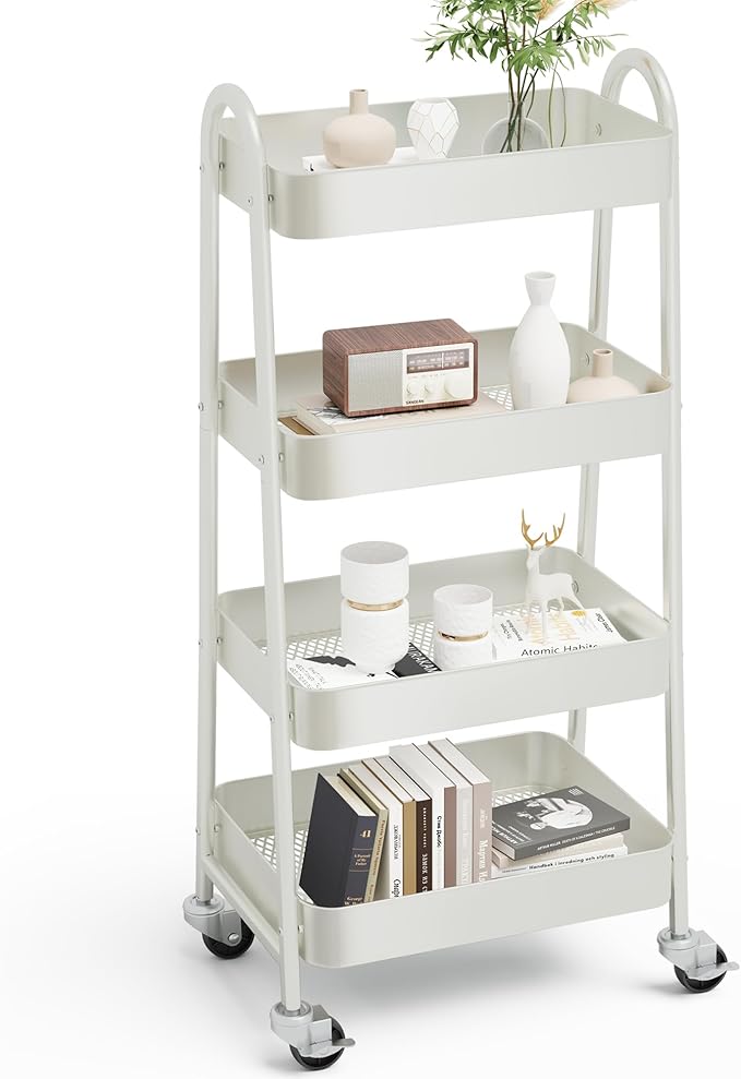 OLIXIS Metal 4 Tiers Utility Rolling Cart, Mobile Storage Shelf by OLIXIS