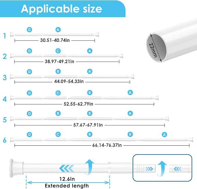 1Pcs Tension Curtain Rod 31 To 76 Inch White Shower Curtain Rod No Drilling - Image 2