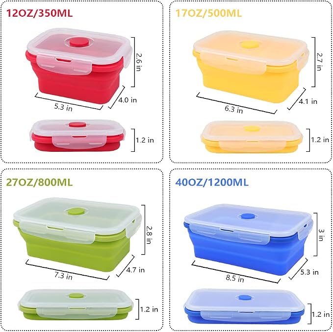 Set of 4 Collapsible Foldable Silicone Food Storage Container, Leftover Meal Box - Image 2