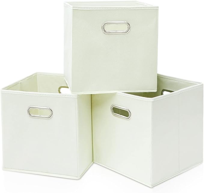 Black Fabric Cubby Storage Bins, Cube Organizer Bin Foldable Storage Boxes by Yunkeeper