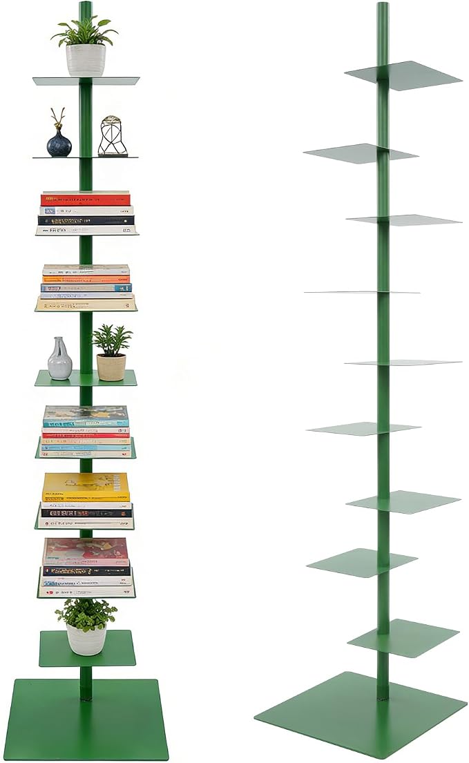 9 Tier Metal Spine Bookshelf Tower, Adjustable Vertical Tower by Yellulu