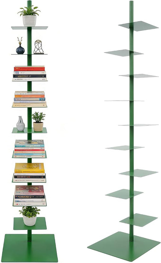 9 Tier Metal Spine Bookshelf Tower, Adjustable Vertical Tower by Yellulu