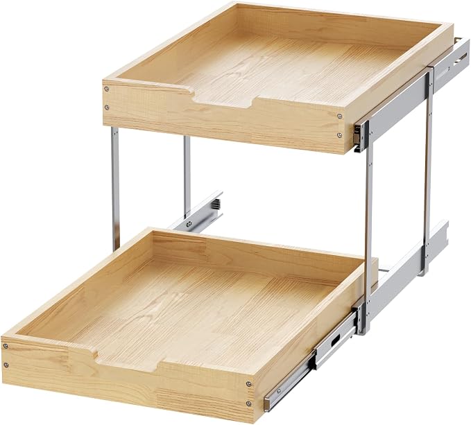 Wood Pull Out Cabinet Organizer 2 Tie 23" W x 21" D, Heavy-Duty Sliding Drawers - Image 6