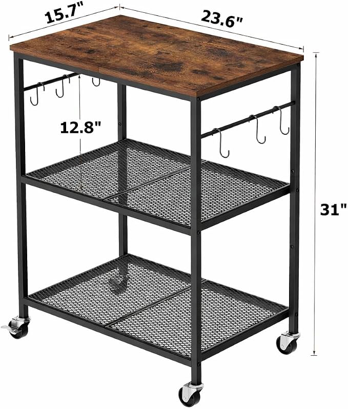 Homleke 3-Tier Rolling Kitchen Microwave Cart, Kitchen Utility Cart on Lockable - Image 4