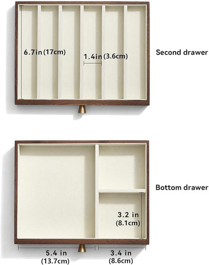 Black Walnut Wooden Jewelry Box Women large 3 Layer Drawer Organizer Box - Image 4