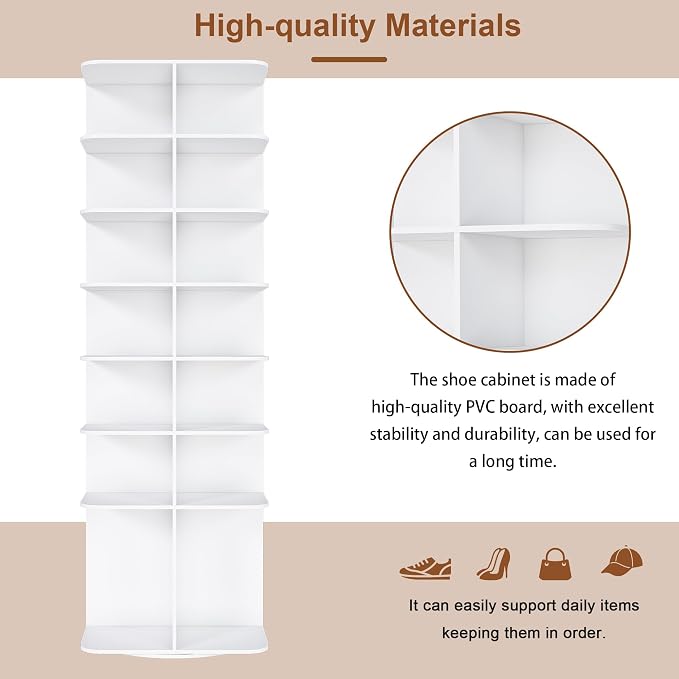 7-Tier Rotating Shoe Rack Tower, 360° Spinning Shoe Organizer - Image 3
