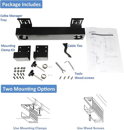 AEONS Under Desk Cable Management Tray Wire Cord Organizer Removable C Clamp - Image 3