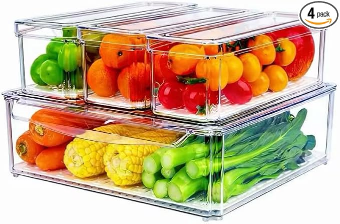 ZIJUND 4 Pack Fridge Organizer, Stackable Refrigerator Organizer Bins by ZIJUND