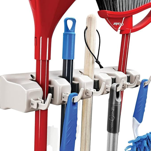 HOME IT Broom and Mop Holder Wall Mount – Heavy Duty Garage Organizer by HOMEIT