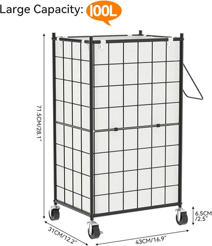 WOWLIVE Laundry Hamper with Wheels, Metal Wire Frame Rolling Laundry Basket - Image 4