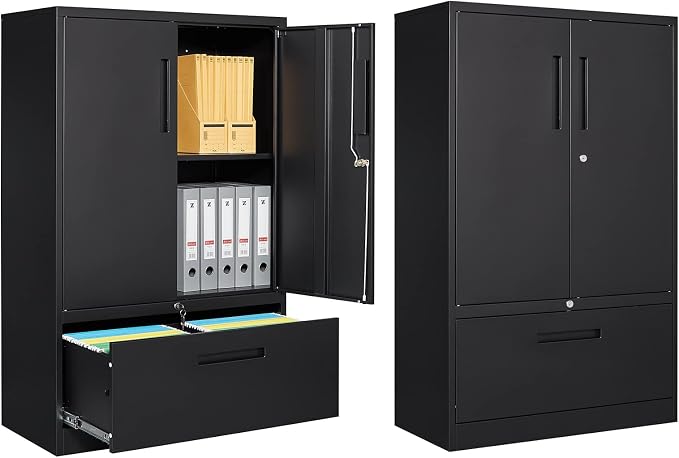 Metal File Cabinet with Drawer, Lockable Vertical Lateral Filing Storage Cabinet by PEUKC