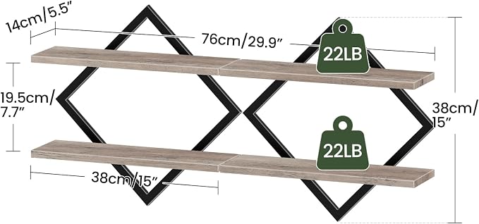 CHOEZON Floating Shelves for Wall, 2-Tier Hanging Shelves, for Living Room - Image 3