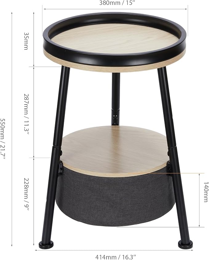 Small Round End Table, 2 Tier Side Table - Image 3