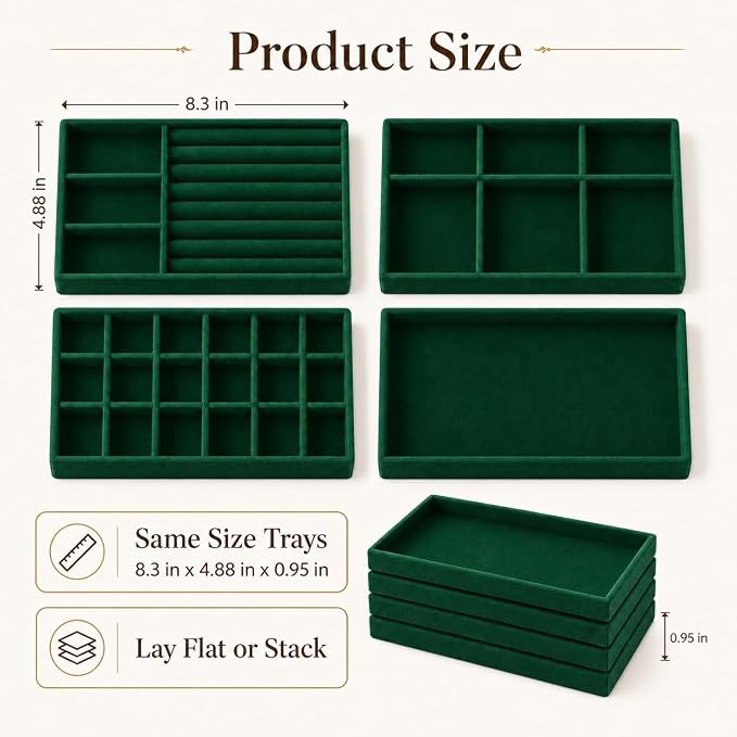 4 Pack Stackable Jewelry Organizer Tray Set - Image 4