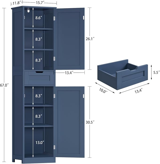 Iwell 67" Tall Bathroom Cabinet, Storage Cabinet - Image 3
