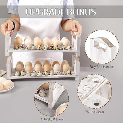 Wooden Egg Holder 2 Layer Fresh Egg Rack Holders Countertop Stackable Quail Egg - Image 5