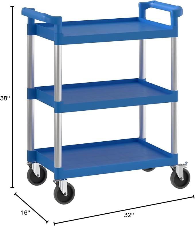 Blue Utility/Bussing Cart with Three Shelves - Image 3