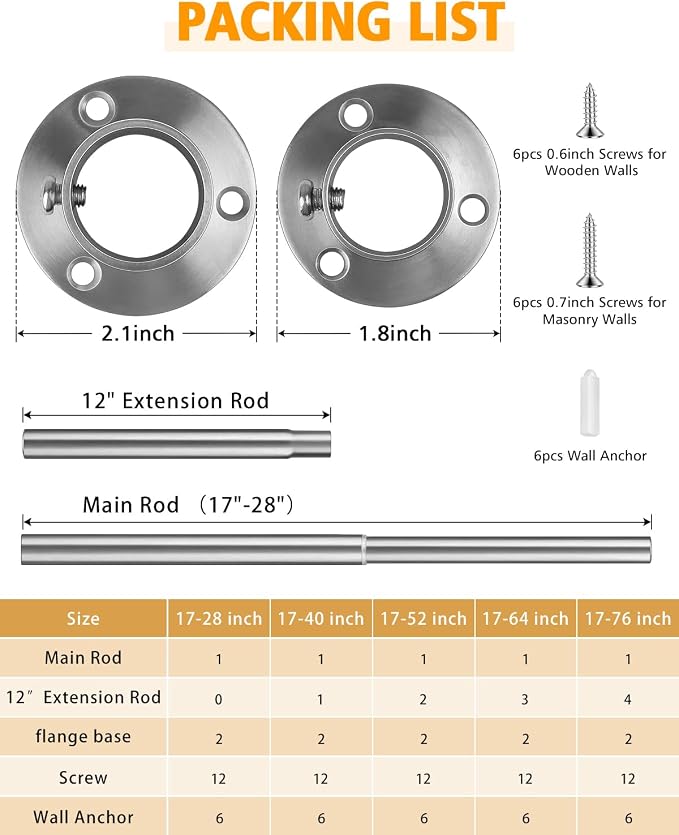 Closet Rods For Hanging Clothes, 17-40 Inch Heavy Duty and Stepless Adjustable - Image 7