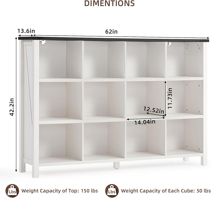 Joaxswe 12 Cube Storage Organizer, Farmhouse 62 Inch Warm White Display - Image 2