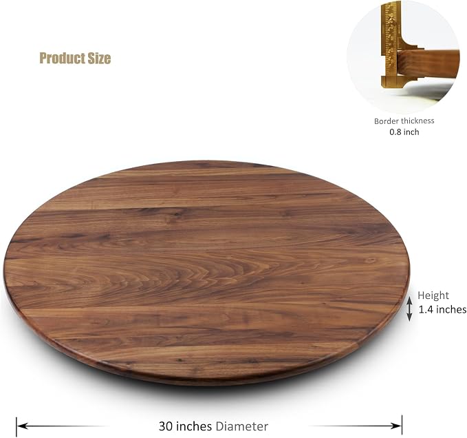 30 Inches Black Walnut Wood Lazy Susan Organizer, Solid Wooden Round Turntable - Image 5