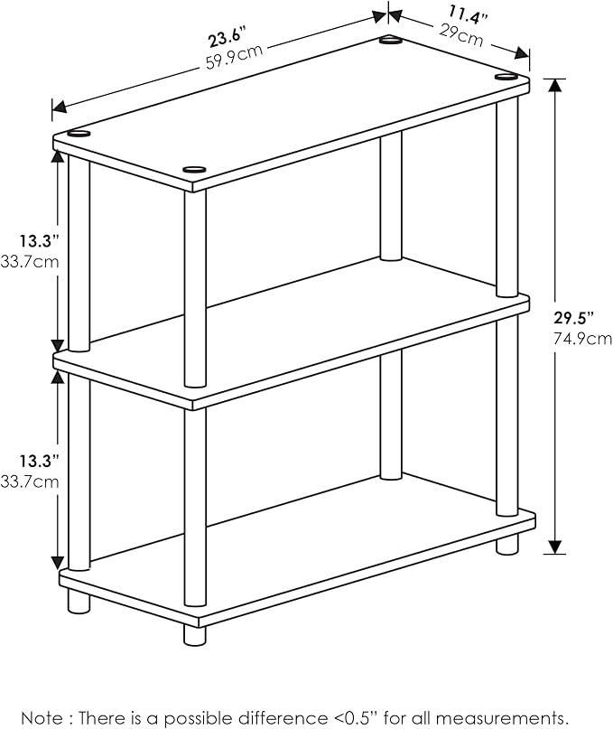 Furinno TURN-N-TUBE Storage Shelves, 3-Tier Book Shelf, Corner Shelf, Toolless - Image 3