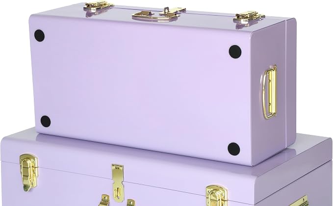Vixdonos Storage Trunk Chest Decorative Large Metal Box Set of 2 College Dorm - Image 3
