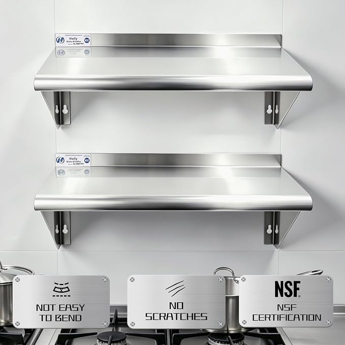 Hally Stainless Steel Shelf Wall Mounted Metal Shelf Wall Shelf 12 x 24 NSF - Image 4