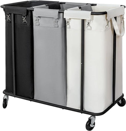 WOWLIVE Laundry Hamper with Wheels 260L Rolling Laundry Basket 3 Section by WOWLIVE