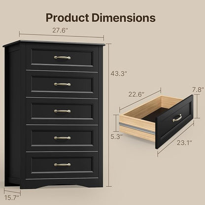 Gizoon 5 Drawer Dresser, for Clothes, Living Room - Image 2