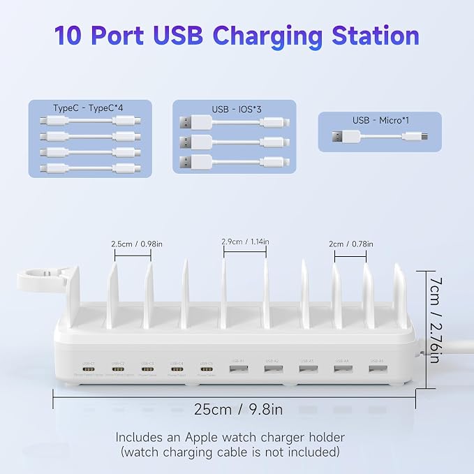 320W Charging Station for Multiple Devices, 10 Ports Fast Multi-Device Charger - Image 2