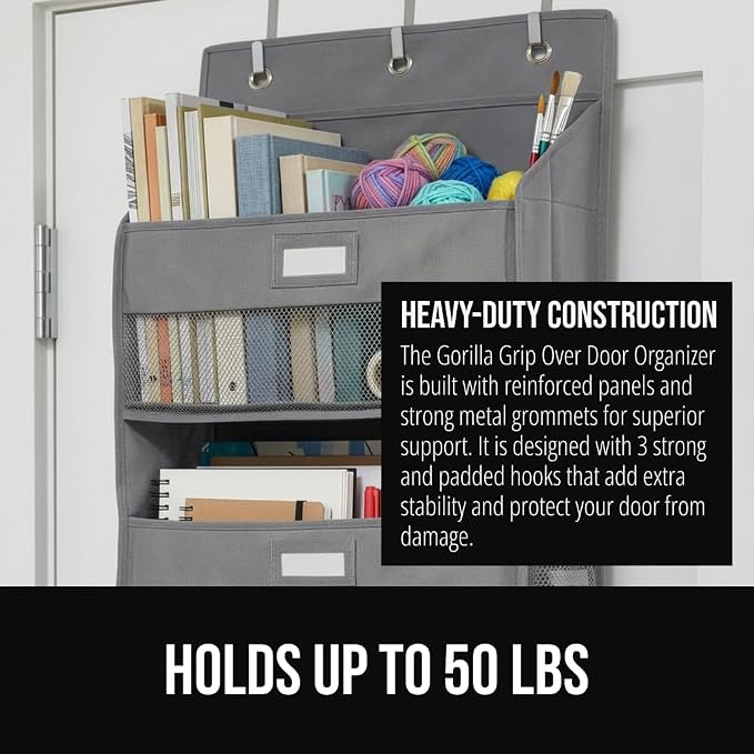 GORILLA GRIP Over The Door Organizer Storage, 5 Deep Hanging Shelves, Holds - Image 3