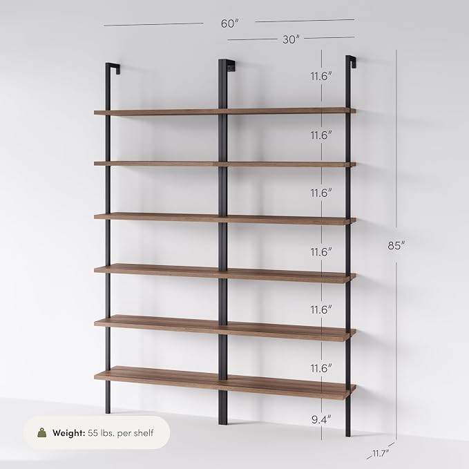 Nathan James Theo 6-Shelf Tall Bookcase, Wall Mount Bookshelf - Image 2