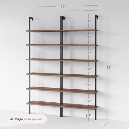 Nathan James Theo 6-Shelf Tall Bookcase, Wall Mount Bookshelf - Image 2