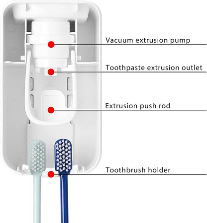 2 Slot Toothbrush Holder and Toothpaste Dispenser Wall Mounted, Automatic - Image 3