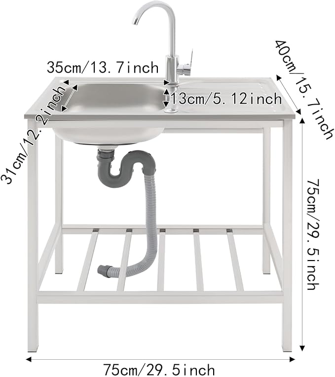 Free Standing Stainless Steel Sink 30" Commercial Sinks - Image 2