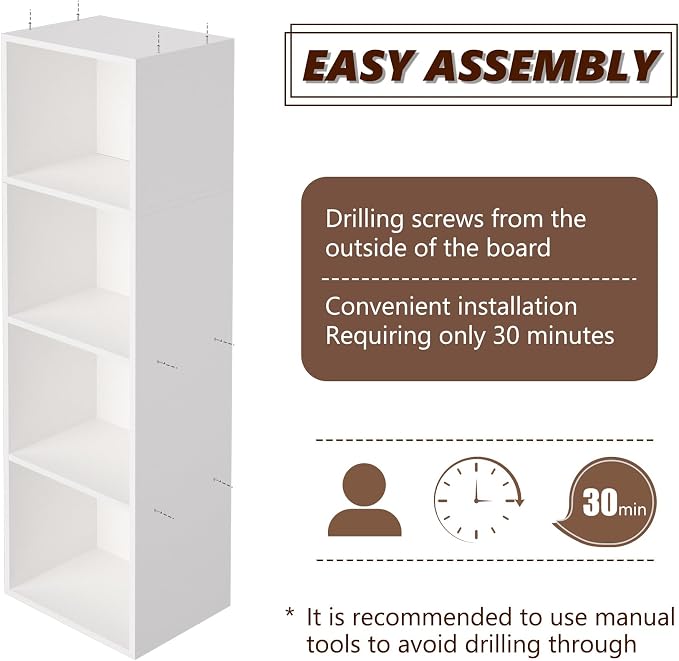 Wooden 4 Cube Storage Organizer, 4 Tier Storage Cubes Storage Display Cubby - Image 4