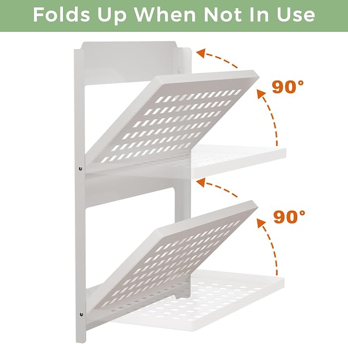 2-Tier Folding Metal Wall Shelf | Wall Mounted Stackable Floating Shelves | - Image 3