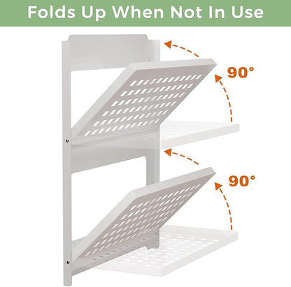 2-Tier Folding Metal Wall Shelf | Wall Mounted Stackable Floating Shelves | - Image 3