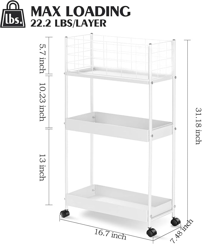 KINGRACK Slim Rolling Storage Cart 3 Tier - Image 8