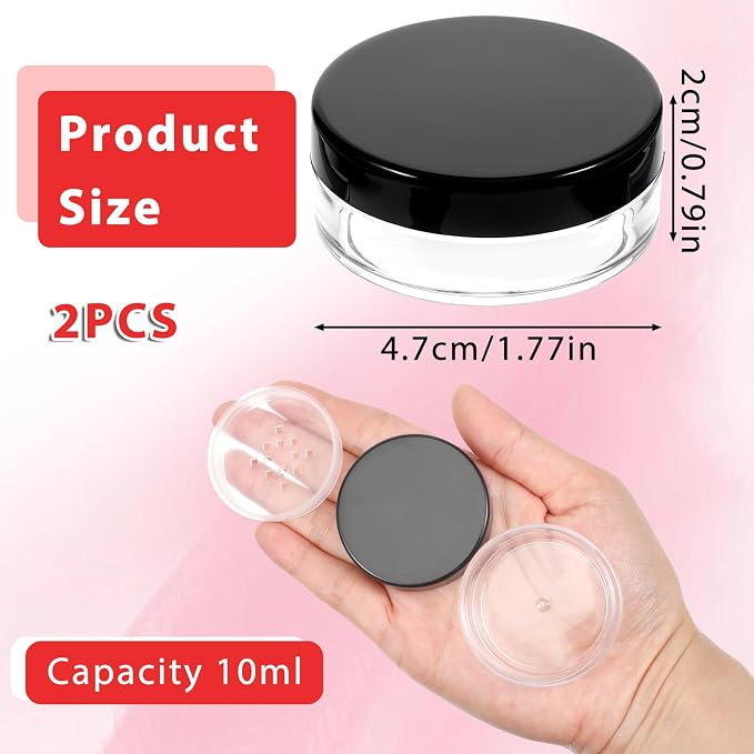 2 PCS 10ml/0.34oz Plastic Empty Travel Small Loose Powder Compact - Image 2