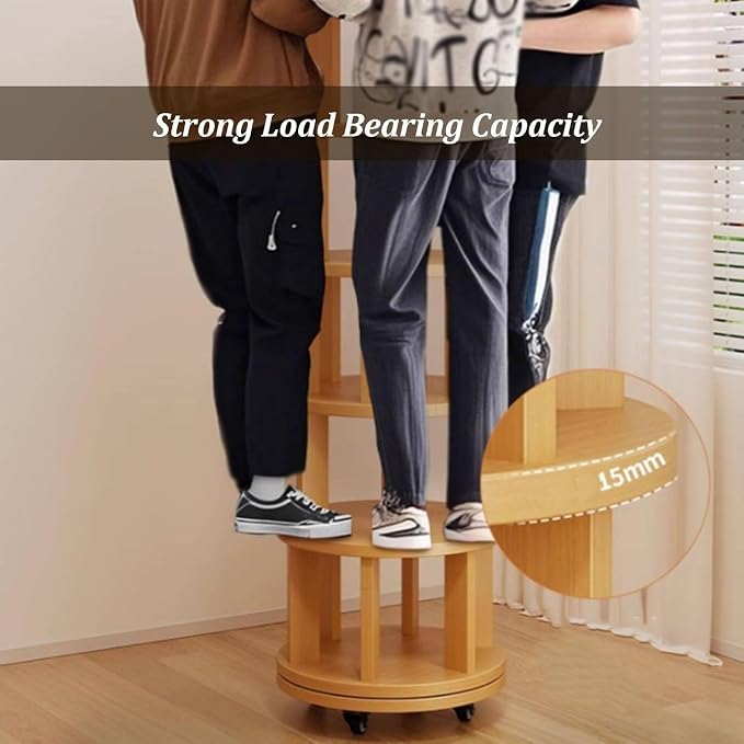 Rotating Bookshelf Tower 2/3/4/5/6 Tier Wood Rotating Bookshelf Wooden Book - Image 4