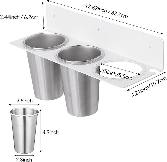 Hair Tool Organizer, Hair Dryer Holder wtih 2 Cups, Hot Tool Organizer Wall - Image 5