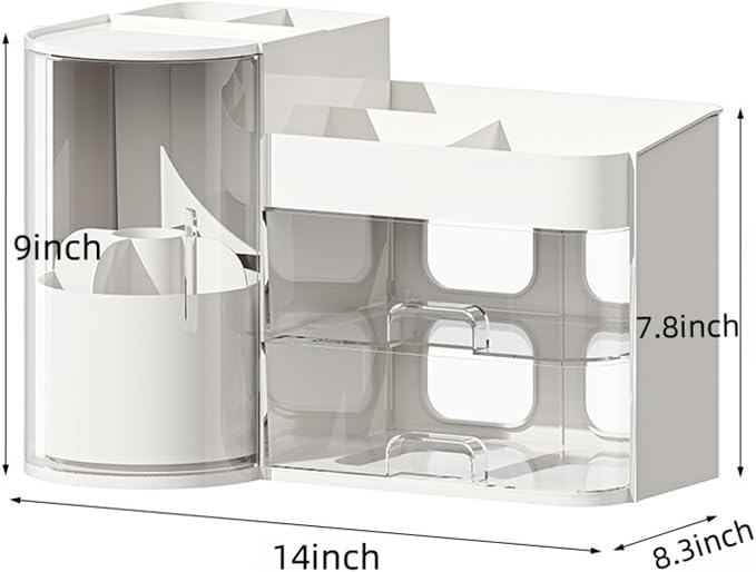 Makeup Organizer with Rotating Brush Holder Cosmetic Organizer with Drawers - Image 2